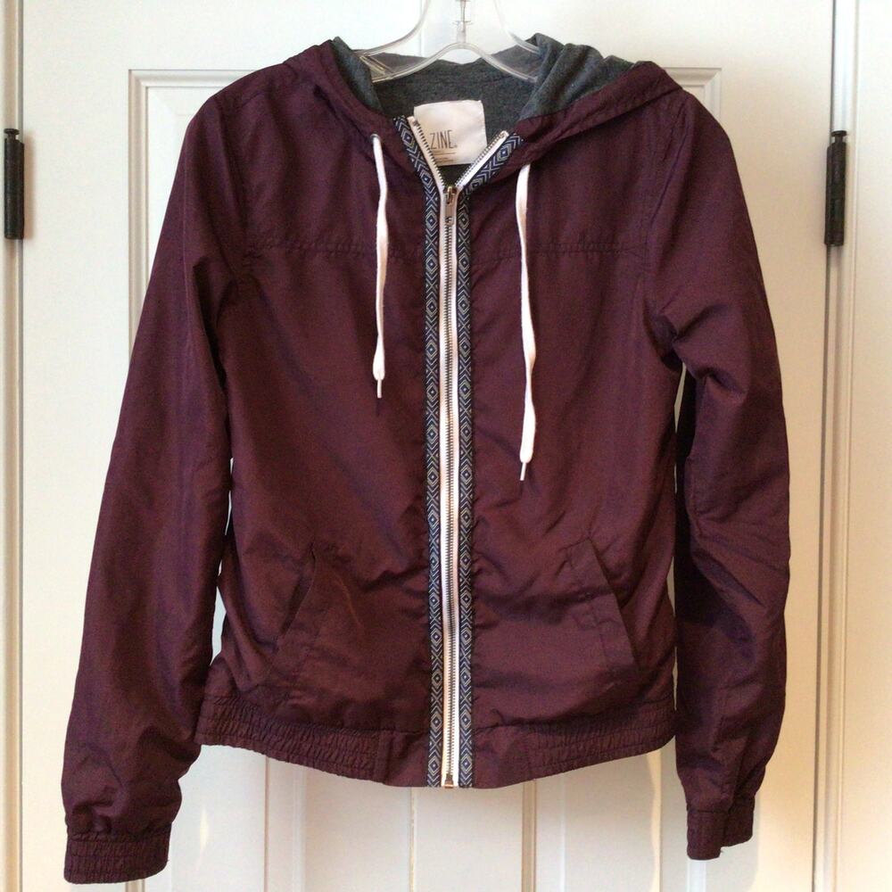 Zine Maroon Full Zip Hooded Windbreaker Sz S
